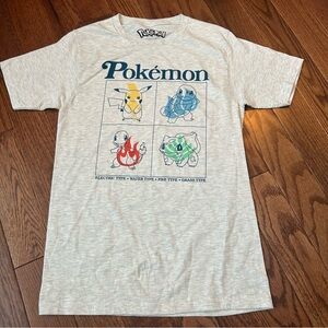Gray Pokémon Graphic T-Shirt Pikachu, Squirtle, Charmander, and Bulbasaur Size S